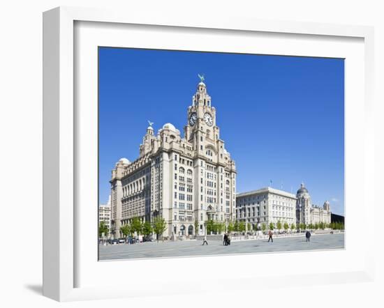 Three Graces Buildings, Pierhead, UNESCO Site, Liverpool, Merseyside, England, UK-Neale Clark-Framed Photographic Print