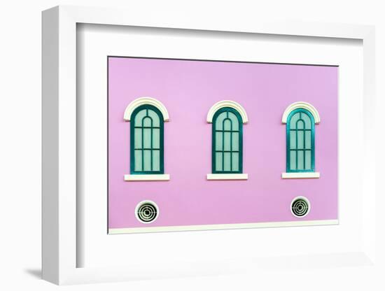 Three Green Arched Windows on Pink Wall-Yongkiet-Framed Photographic Print