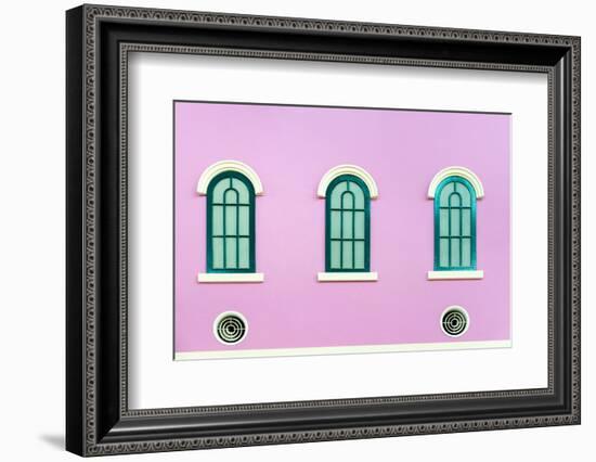 Three Green Arched Windows on Pink Wall-Yongkiet-Framed Photographic Print