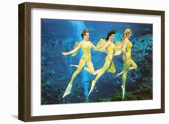 Three Green Mermaids, Retro-null-Framed Art Print