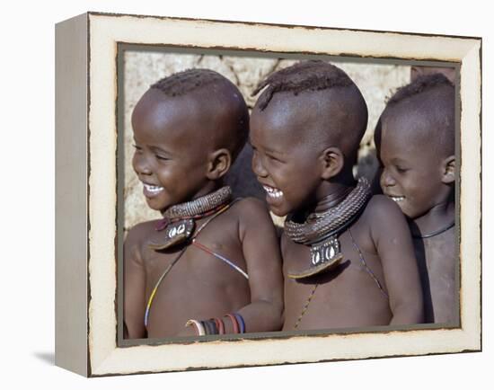 Three Happy Himba Children Enjoy Watching a Dance, Namibia-Nigel Pavitt-Framed Premier Image Canvas