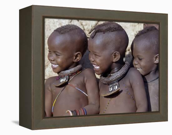 Three Happy Himba Children Enjoy Watching a Dance, Namibia-Nigel Pavitt-Framed Premier Image Canvas