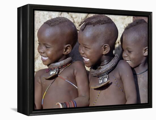 Three Happy Himba Children Enjoy Watching a Dance, Namibia-Nigel Pavitt-Framed Premier Image Canvas