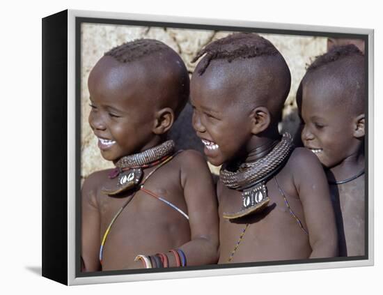 Three Happy Himba Children Enjoy Watching a Dance, Namibia-Nigel Pavitt-Framed Premier Image Canvas