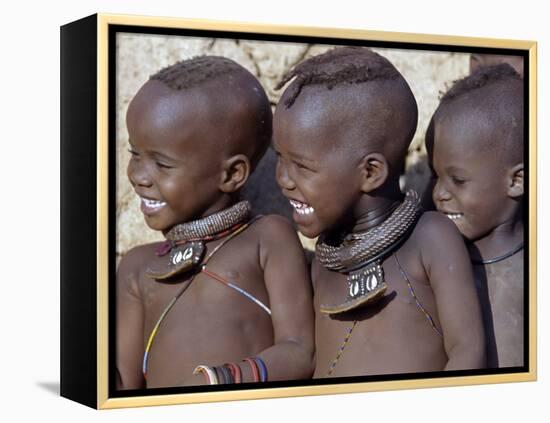 Three Happy Himba Children Enjoy Watching a Dance, Namibia-Nigel Pavitt-Framed Premier Image Canvas