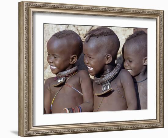 Three Happy Himba Children Enjoy Watching a Dance, Namibia-Nigel Pavitt-Framed Photographic Print