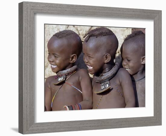 Three Happy Himba Children Enjoy Watching a Dance, Namibia-Nigel Pavitt-Framed Photographic Print