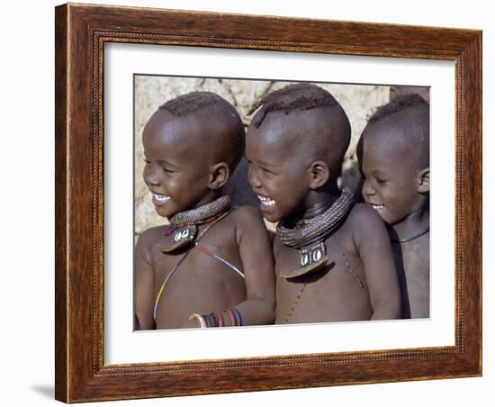 Three Happy Himba Children Enjoy Watching a Dance, Namibia-Nigel Pavitt-Framed Photographic Print