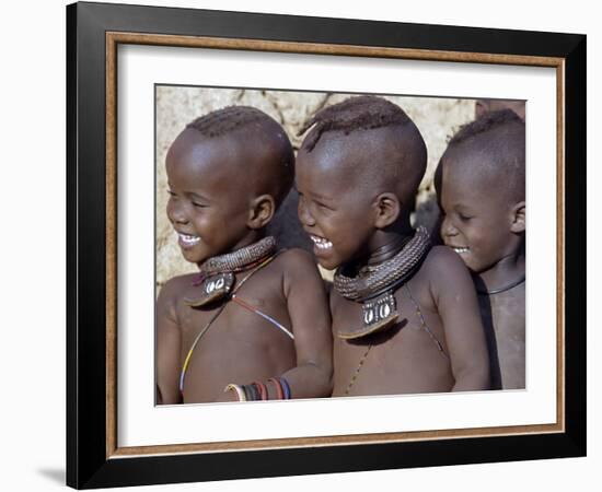 Three Happy Himba Children Enjoy Watching a Dance, Namibia-Nigel Pavitt-Framed Photographic Print