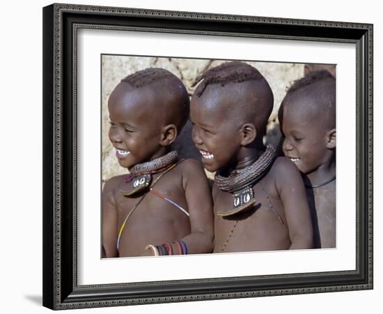 Three Happy Himba Children Enjoy Watching a Dance, Namibia-Nigel Pavitt-Framed Photographic Print