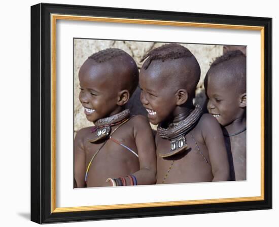 Three Happy Himba Children Enjoy Watching a Dance, Namibia-Nigel Pavitt-Framed Photographic Print