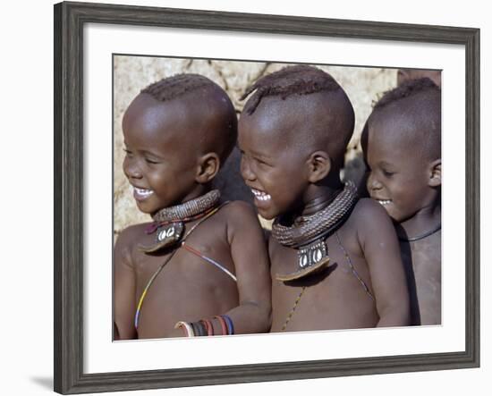 Three Happy Himba Children Enjoy Watching a Dance, Namibia-Nigel Pavitt-Framed Photographic Print