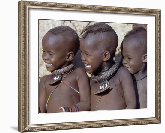 Three Happy Himba Children Enjoy Watching a Dance, Namibia-Nigel Pavitt-Framed Photographic Print