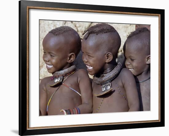 Three Happy Himba Children Enjoy Watching a Dance, Namibia-Nigel Pavitt-Framed Photographic Print