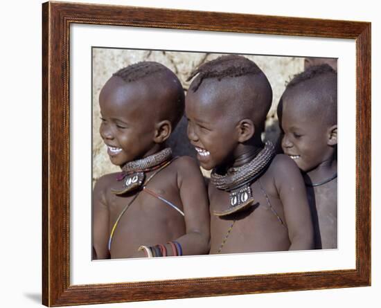 Three Happy Himba Children Enjoy Watching a Dance, Namibia-Nigel Pavitt-Framed Photographic Print