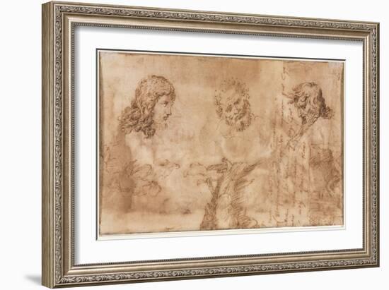 Three Heads and Other Sketches (Verso), 1643-44 (Pen and Brown Ink)-Nicolas Poussin-Framed Giclee Print