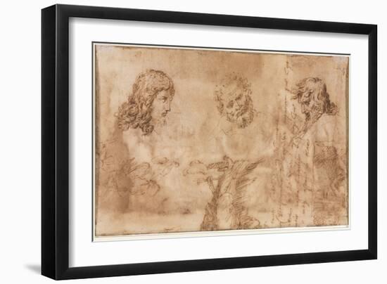 Three Heads and Other Sketches (Verso), 1643-44 (Pen and Brown Ink)-Nicolas Poussin-Framed Giclee Print