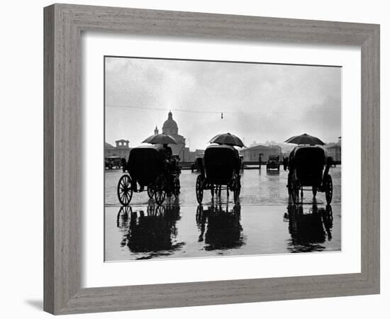 Three Horse Drawn Carriages in Rain Storm-Alfred Eisenstaedt-Framed Photographic Print