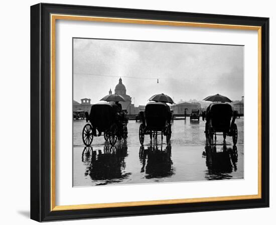 Three Horse Drawn Carriages in Rain Storm-Alfred Eisenstaedt-Framed Photographic Print