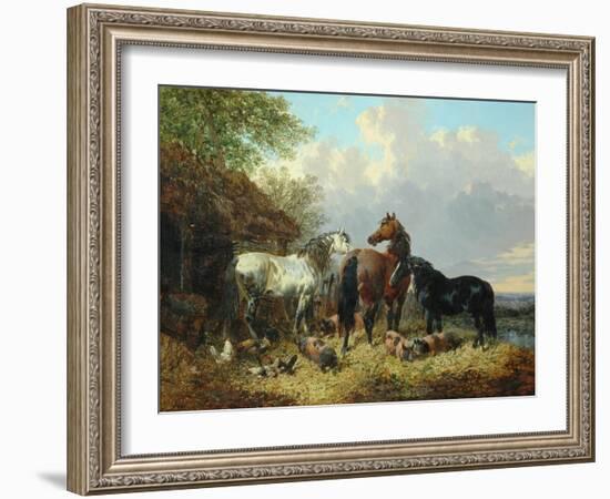 Three Horses with Pigs-John Frederick Herring Jnr-Framed Giclee Print