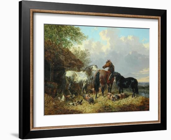 Three Horses with Pigs-John Frederick Herring Jnr-Framed Giclee Print