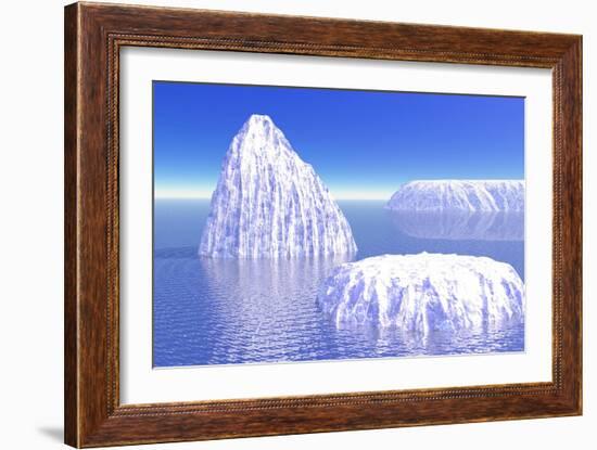 Three Icebergs in Ocean by Daylight-null-Framed Art Print