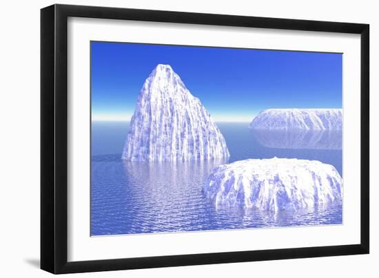 Three Icebergs in Ocean by Daylight-null-Framed Art Print