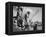 Three Indians In Headdress Watching Tourists "Dance San Ildefonso Pueblo New Mexico 1942." 1942-Ansel Adams-Framed Stretched Canvas