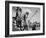 Three Indians In Headdress Watching Tourists "Dance San Ildefonso Pueblo New Mexico 1942." 1942-Ansel Adams-Framed Art Print