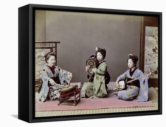 Three Japanese Girls Playing Traditional Japanese Instruments-null-Framed Premier Image Canvas