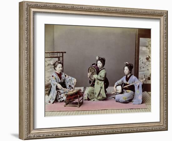 Three Japanese Girls Playing Traditional Japanese Instruments-null-Framed Giclee Print