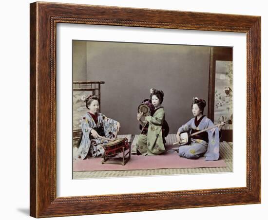 Three Japanese Girls Playing Traditional Japanese Instruments-null-Framed Giclee Print