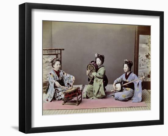 Three Japanese Girls Playing Traditional Japanese Instruments-null-Framed Giclee Print