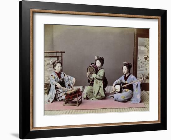 Three Japanese Girls Playing Traditional Japanese Instruments-null-Framed Giclee Print