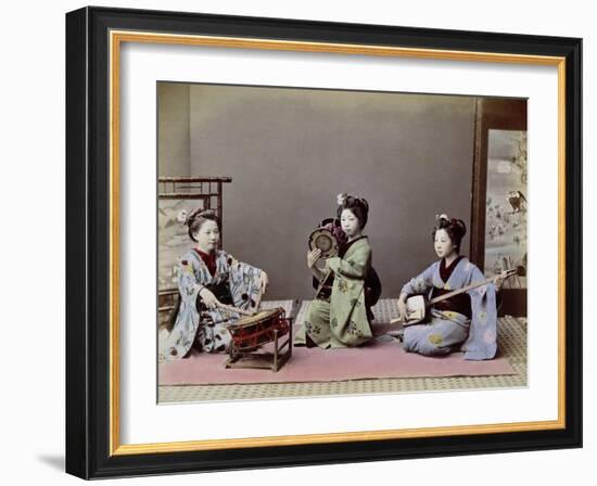 Three Japanese Girls Playing Traditional Japanese Instruments-null-Framed Giclee Print
