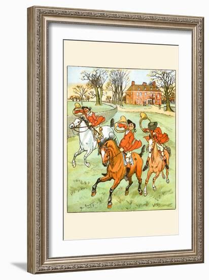 Three Jovial Horsemen Tooting their Hunting Horns-Randolph Caldecott-Framed Art Print