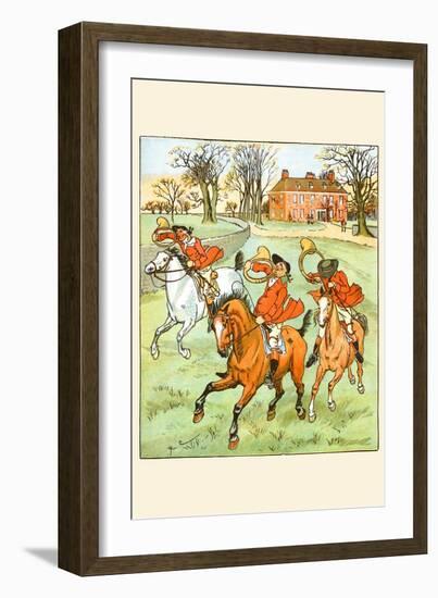 Three Jovial Horsemen Tooting their Hunting Horns-Randolph Caldecott-Framed Art Print