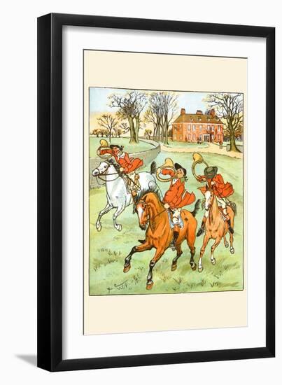 Three Jovial Horsemen Tooting their Hunting Horns-Randolph Caldecott-Framed Art Print