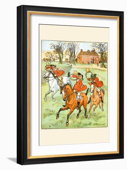 Three Jovial Horsemen Tooting their Hunting Horns-Randolph Caldecott-Framed Art Print