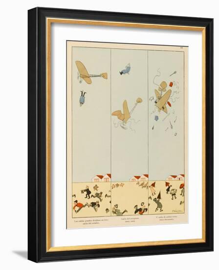 Three Kinds of Flying Accident 1, Fall of Aviator Without Plane-Joaquin Xaudaro-Framed Art Print