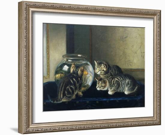 Three Kittens Watching Goldfish-Horatio Henry Couldery-Framed Giclee Print