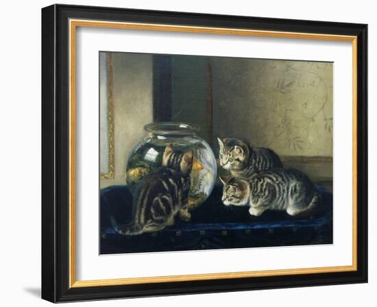Three Kittens Watching Goldfish-Horatio Henry Couldery-Framed Giclee Print
