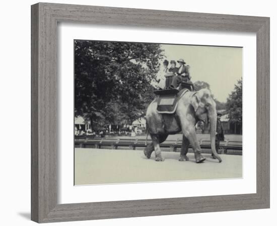 Three Ladies Being Given a Ride on an Asian Elephant, Lead by a Keeper, at London Zoo, May 1914-Frederick William Bond-Framed Photographic Print