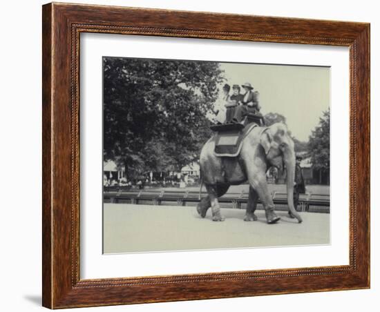 Three Ladies Being Given a Ride on an Asian Elephant, Lead by a Keeper, at London Zoo, May 1914-Frederick William Bond-Framed Photographic Print