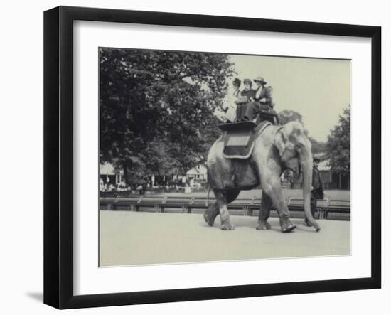 Three Ladies Being Given a Ride on an Asian Elephant, Lead by a Keeper, at London Zoo, May 1914-Frederick William Bond-Framed Photographic Print