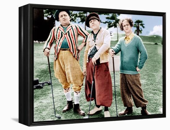 THREE LITTLE BEERS, from left: Curly Howard, Moe Howard, Larry Fine [the Three Stooges], 1935-null-Framed Stretched Canvas