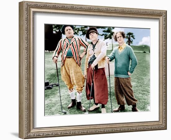 THREE LITTLE BEERS, from left: Curly Howard, Moe Howard, Larry Fine [the Three Stooges], 1935-null-Framed Photo