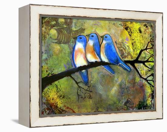 Three Little Bluebirds-Blenda Tyvoll-Framed Premier Image Canvas