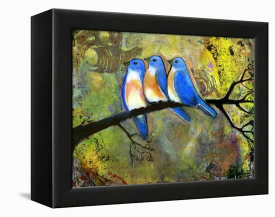 Three Little Bluebirds-Blenda Tyvoll-Framed Premier Image Canvas