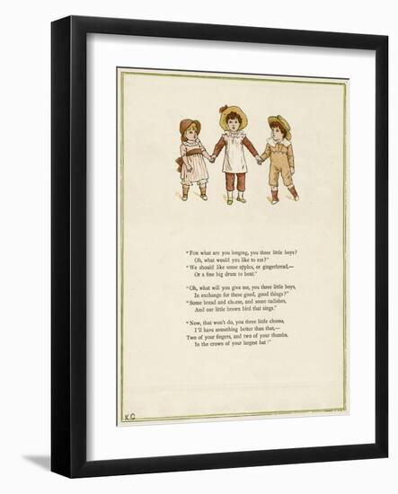 Three Little Boys Holding Hands-Kate Greenaway-Framed Art Print